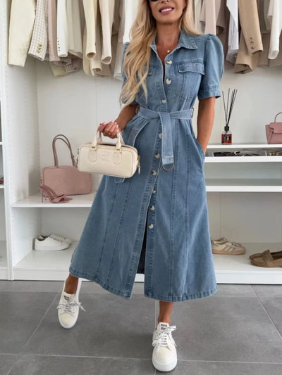 Anna ™ | Maxi Denim Dress with Sleeves