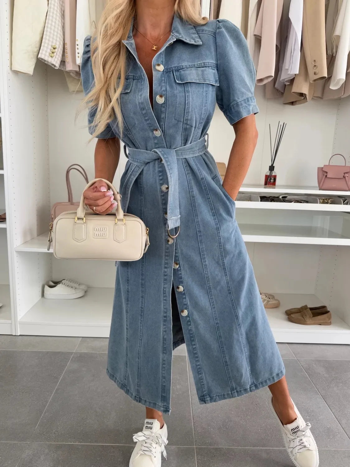 Anna ™ | Maxi Denim Dress with Sleeves