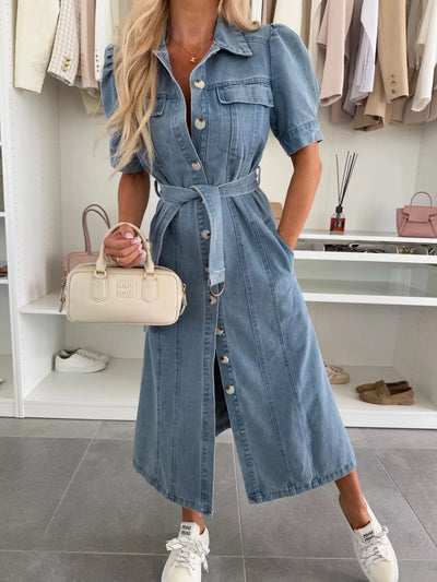 Anna ™ | Maxi Denim Dress with Sleeves
