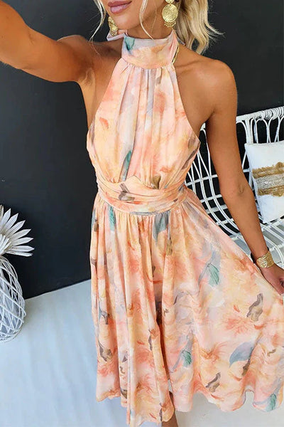 Sari™ | Elegant Backless Watercolour Maxi Dress