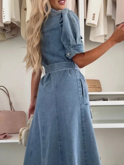 Anna ™ | Maxi Denim Dress with Sleeves