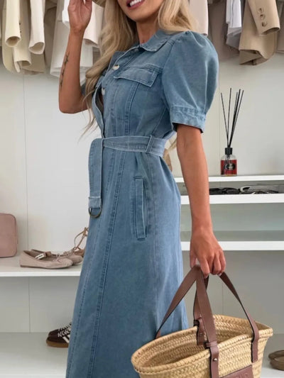 Anna ™ | Maxi Denim Dress with Sleeves