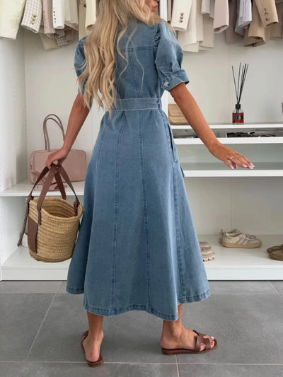 Anna ™ | Maxi Denim Dress with Sleeves