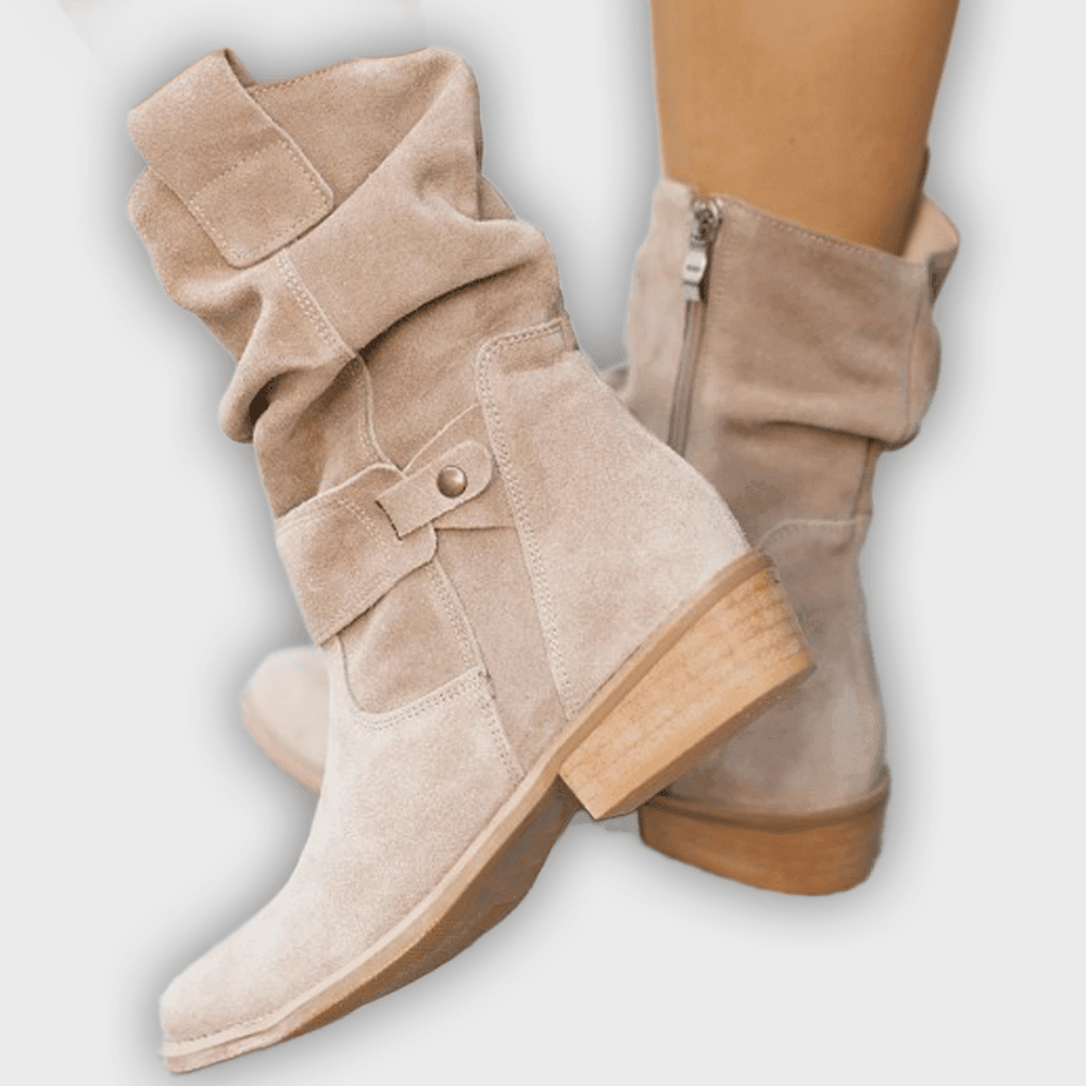 Thora ™ - Faux Suede Flock Mid-Calf Knight Boots