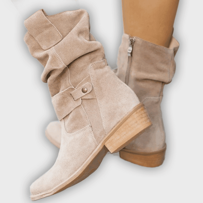 Thora ™ - Faux Suede Flock Mid-Calf Knight Boots