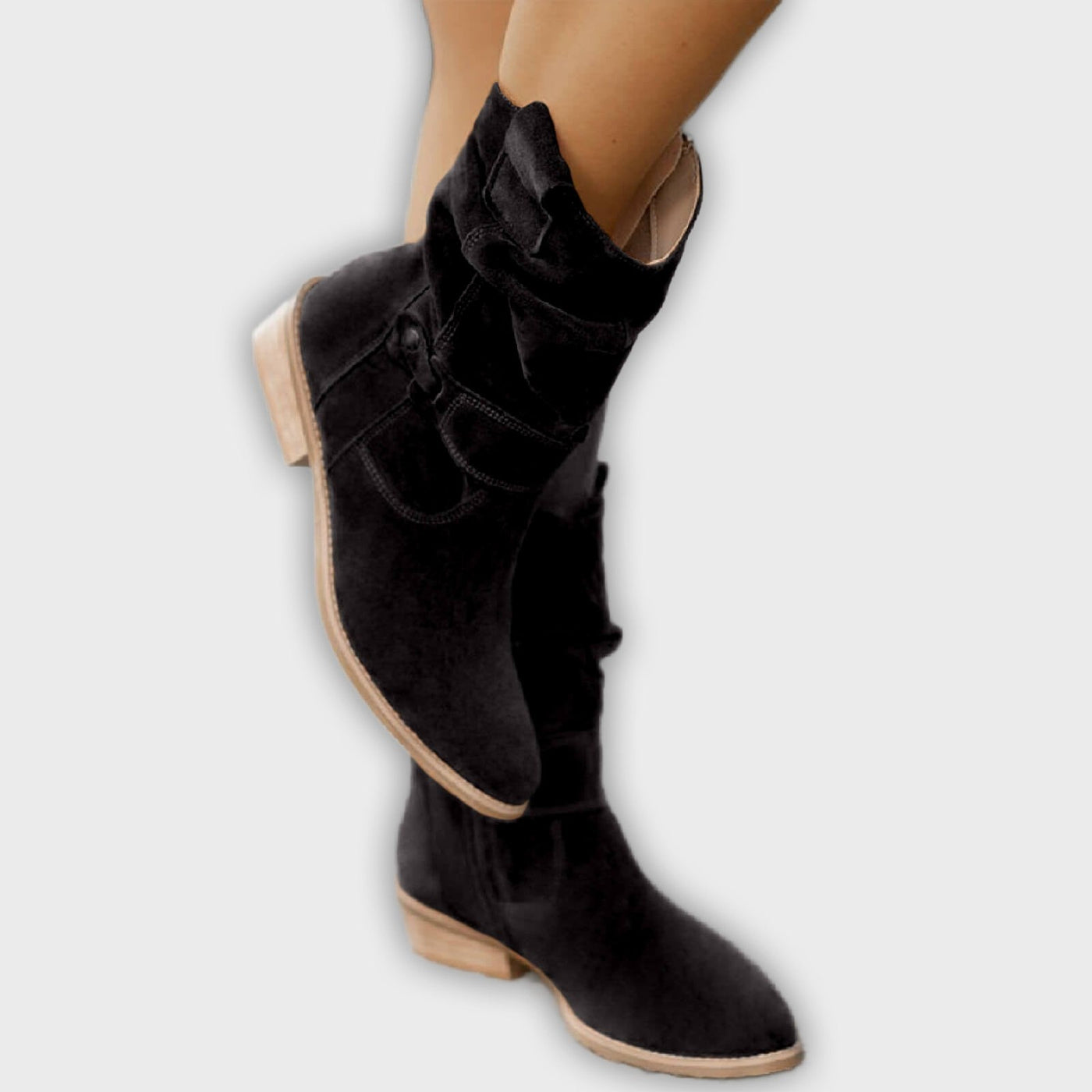 Thora ™ - Faux Suede Flock Mid-Calf Knight Boots