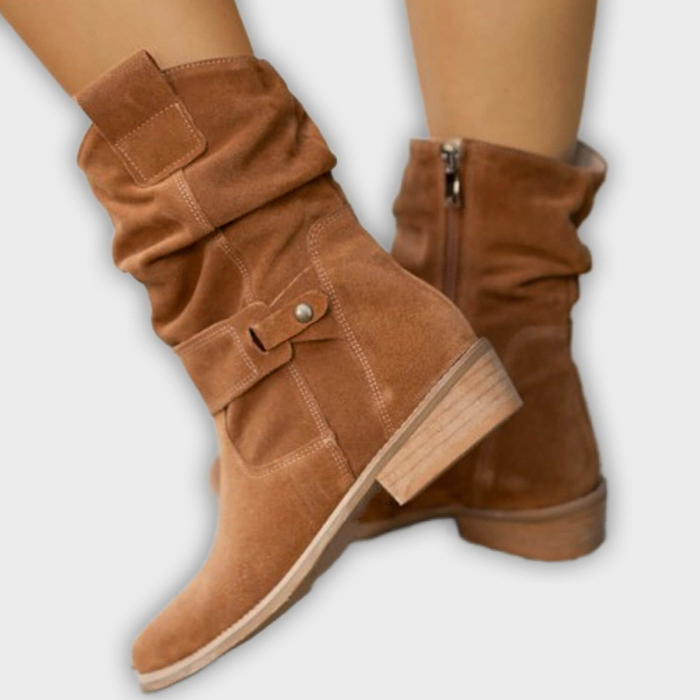 Thora ™ - Faux Suede Flock Mid-Calf Knight Boots
