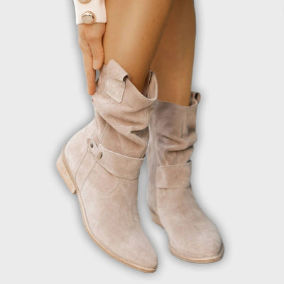 Thora ™ - Faux Suede Flock Mid-Calf Knight Boots