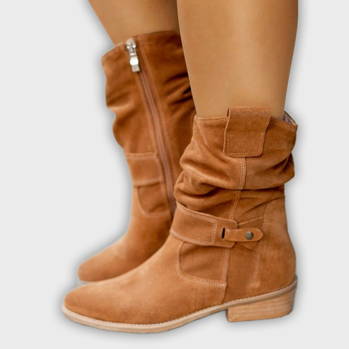 Thora ™ - Faux Suede Flock Mid-Calf Knight Boots