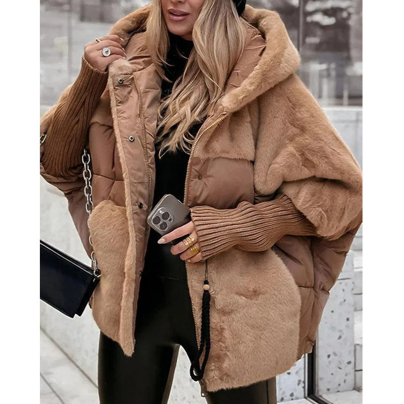 Oversized Hooded Patchwork Puffer Coat